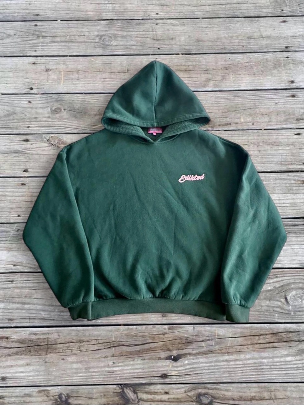 Edikted Forest Green Hoodie with Pink Script Logo